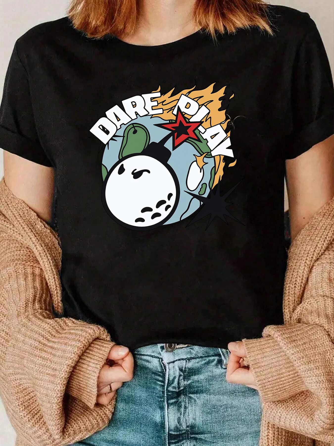 Dare To Play T-shirt grafica con pallina da golf Abbigliamento casual da donna 220 g