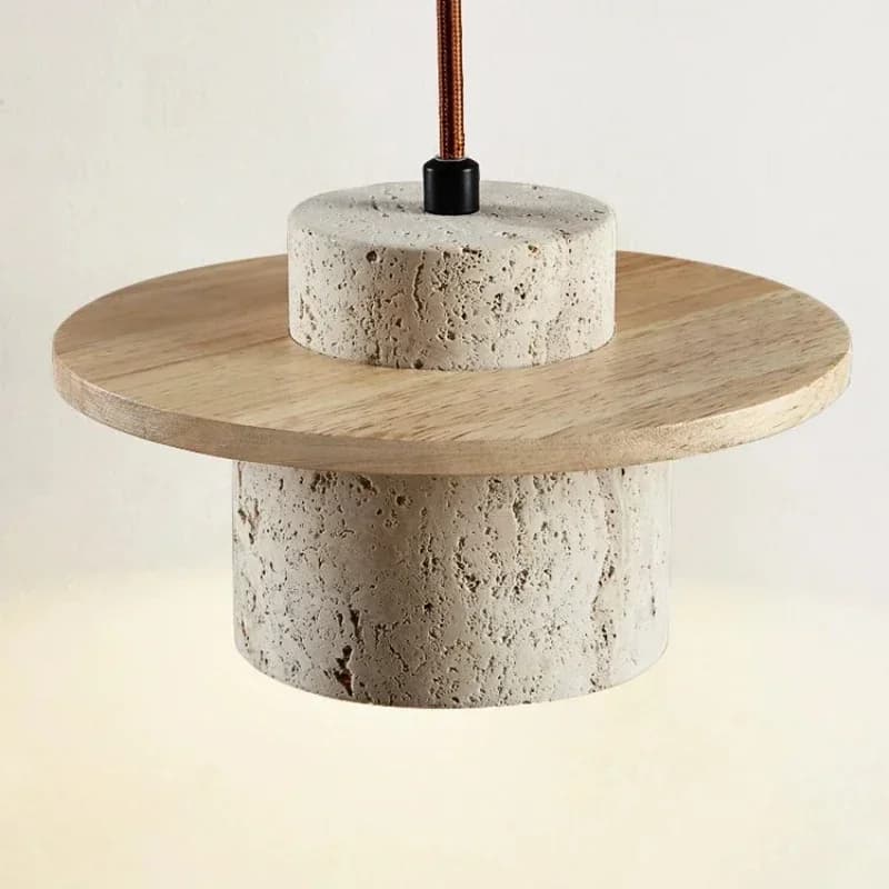 Japanese Style Chandelier Bedroom Bedside Table LED Suspension Lamp Vintage Stone Wood Cream Lighting Home Room Decor Light