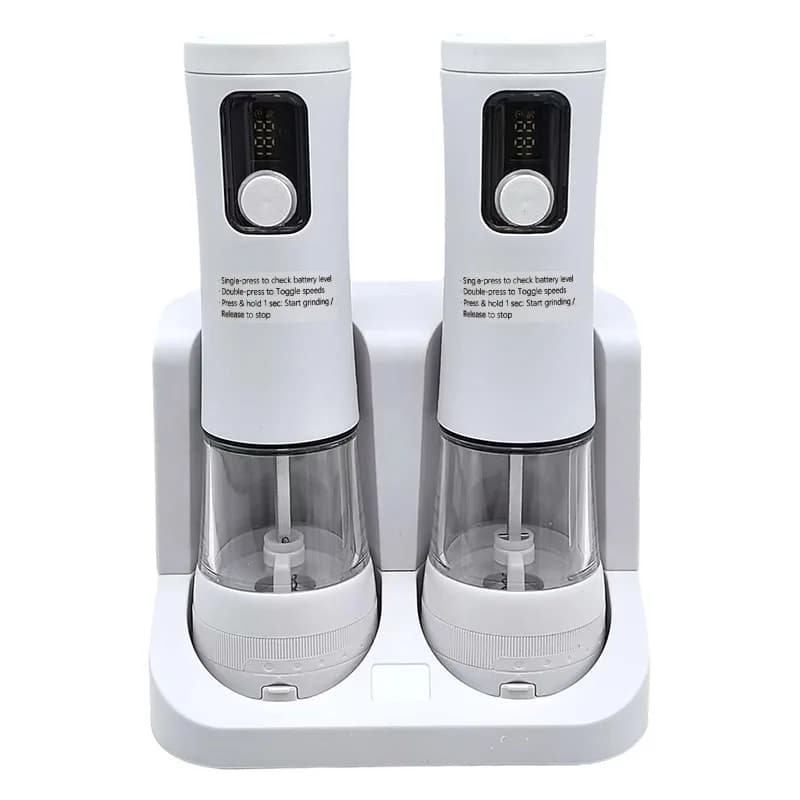 Set di Macinapepe e Macinasale Elettrico Ricaricabile USB, Macina Spezie con Regolazione Esterna della Grana e Supporto, 1pz/2pz