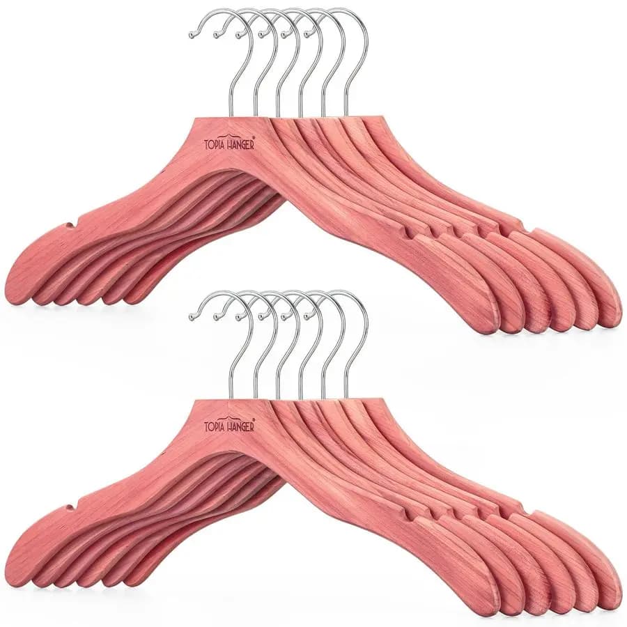 Red Cedarwood hanger, Pack of 12, Premium, No Reliefs on the Spalles, 360° Swivel Hook and Garment for Dresses and Sweaters
