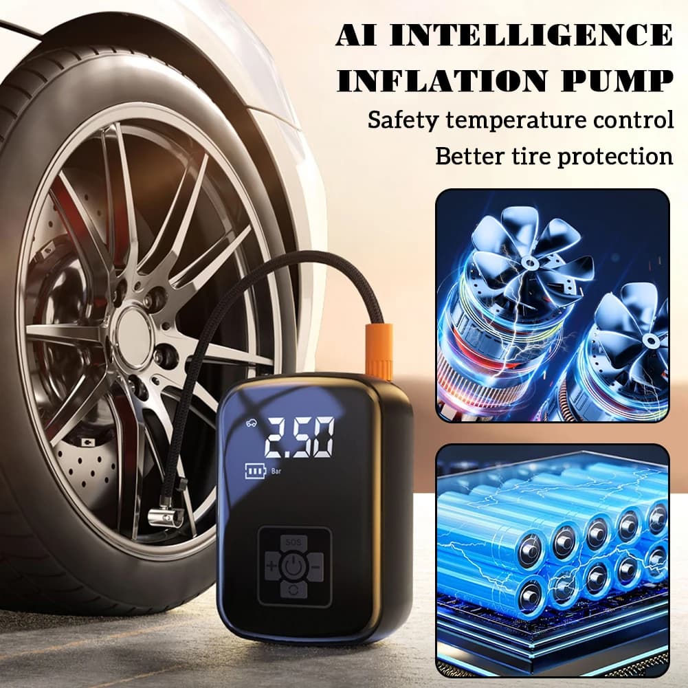 Piccola pompa ad aria con display digitale Gonfiatore portatile per pneumatici a lunga durata della batteria per moto da bici