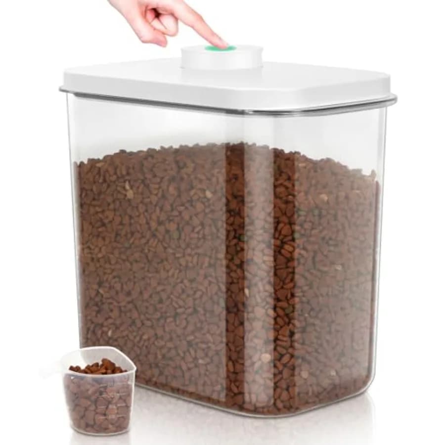 Contenitore per Cibo per Cani e Gatti 12-15 Libbre con Maniglie per Facile Trasporto, Contenitore Impilabile per Alimenti e Snack per Animali Domestici con Coperchi Pop-Up Traspiranti