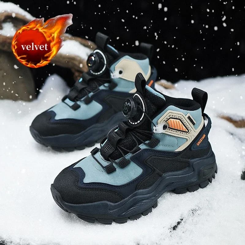 Stivali da neve per bambini in velluto invernale Scarpe da ginnastica alte con pomello alla moda Scarpe sportive casual in peluche calde per bambini all'aperto per scarpe da ginnastica per ragazzi