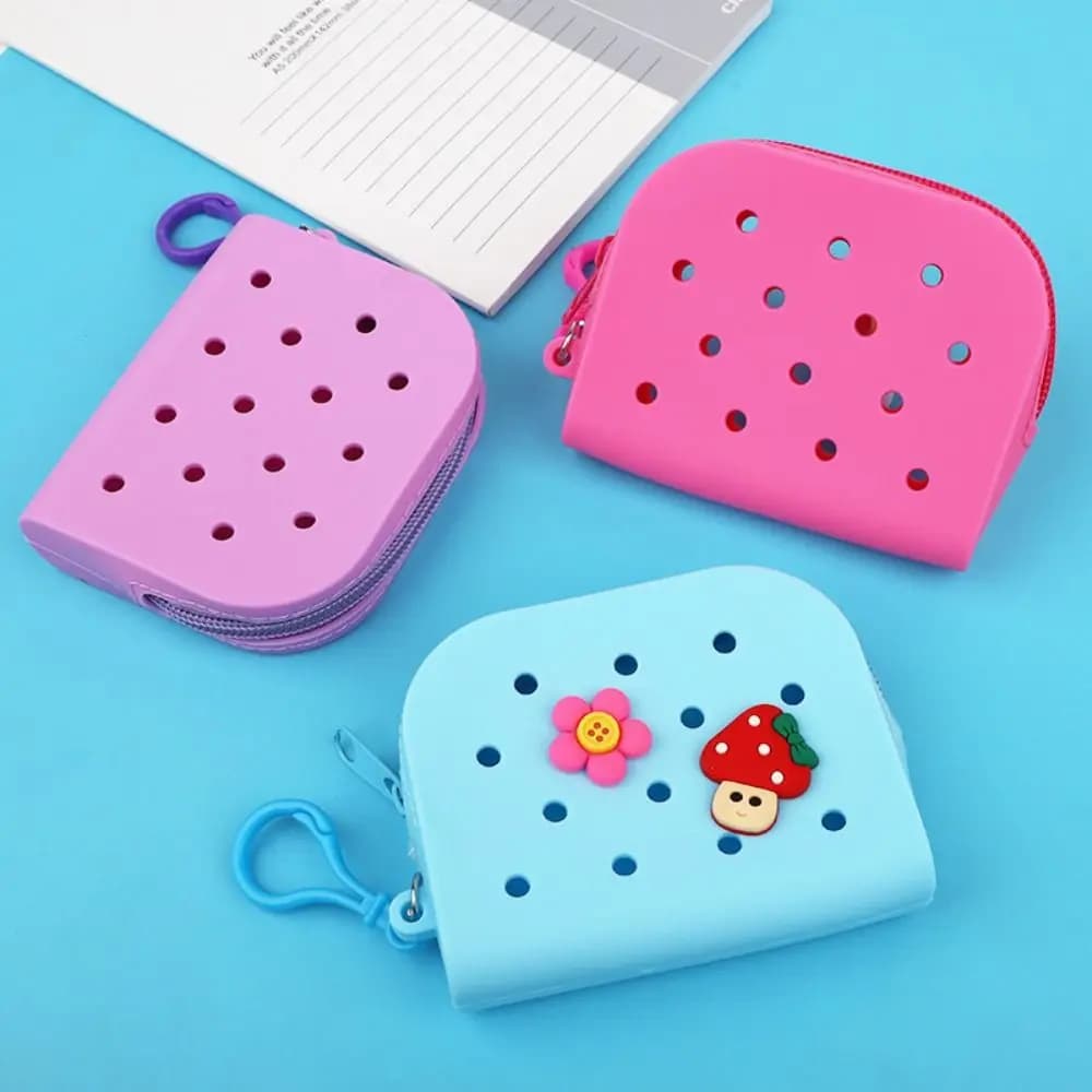 Portamonete in Silicone Morbido con Mini Fori, Porta Carte e Monete con Cerniera, Borsa Porta Soldi per Donne e Ragazze, Organizer Portamonete