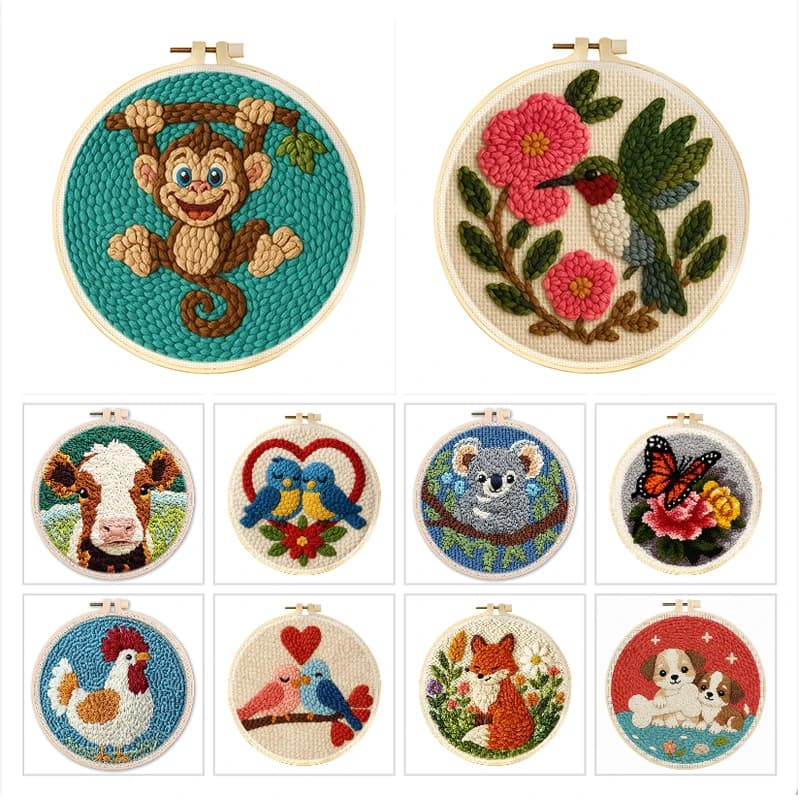 Punch Needle Embroidery Set Kit Cute Animal Cross Stitch Kits Embroidery Frame Crafts Picture For Adults DIY Gift