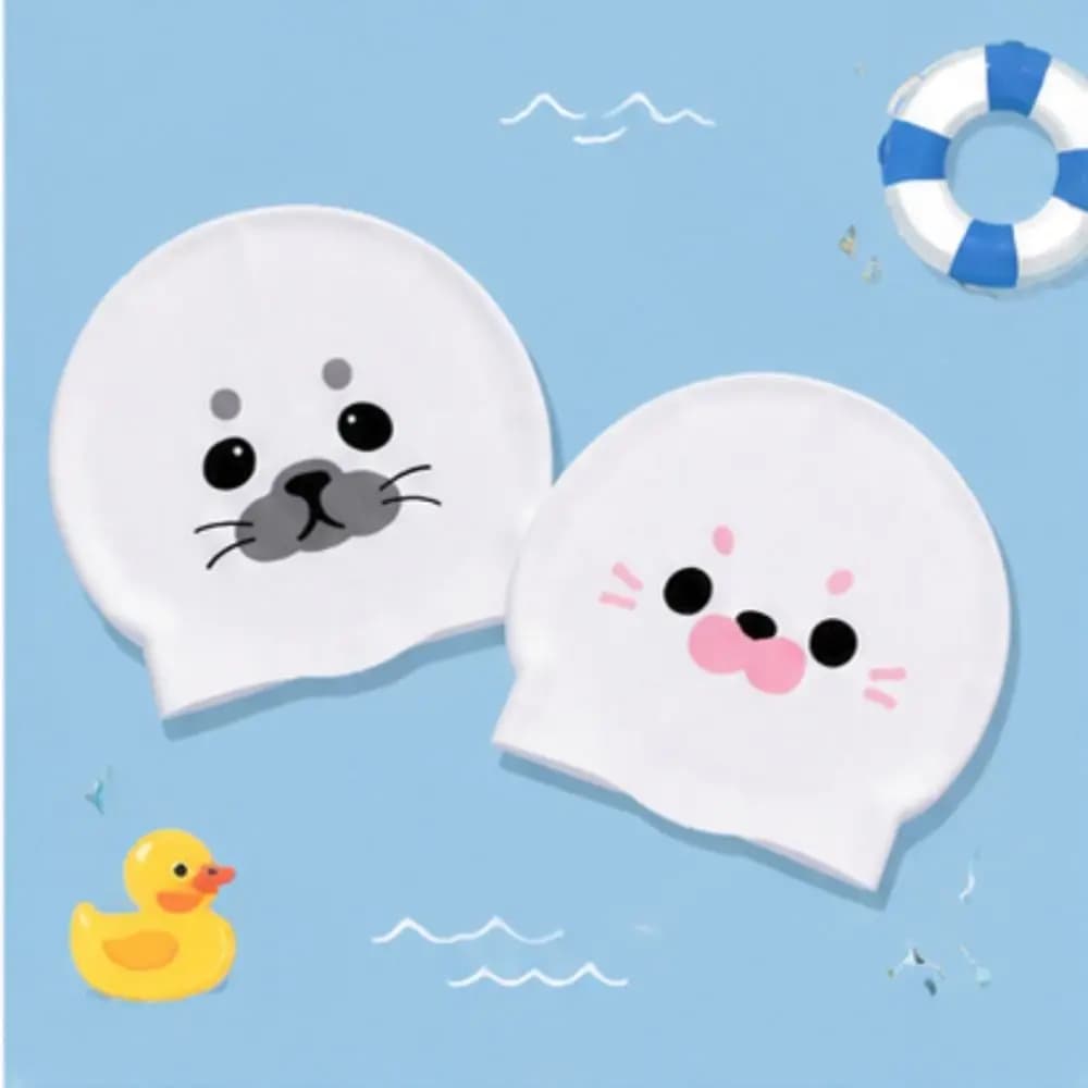 Funny Waterproof Swimming Caps Ear Protection Animal Printed Silicone Swim Caps Elastic Comfortable Seal Swim Hat Women Girls