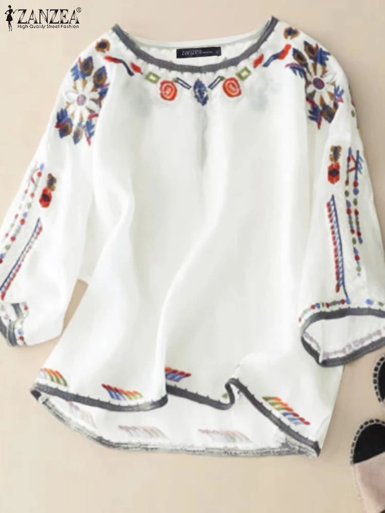 2025 ZANZEA Camicette estive Donna Bohemian Manica corta Camicia da vacanza Top stampati floreali Casual Allentato Lavoro Blusas Chemise femminile