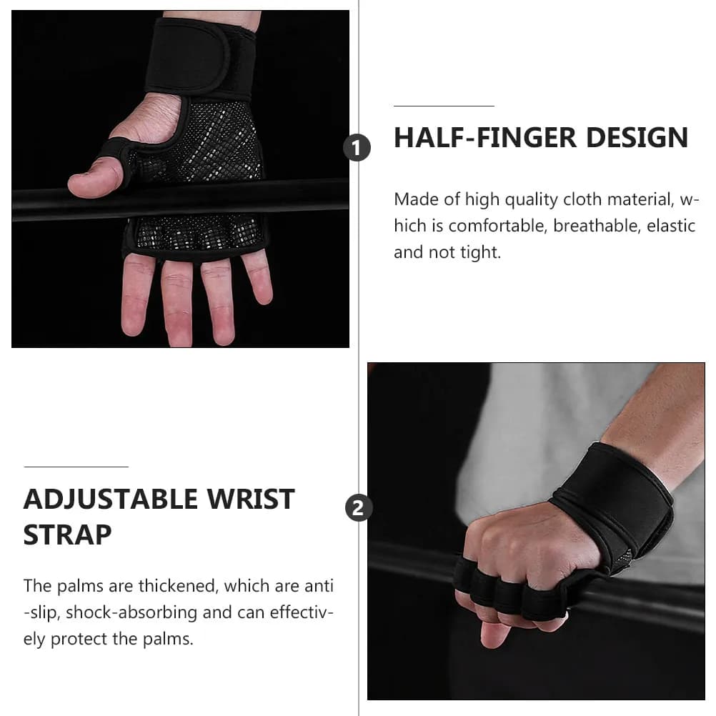 1 pair of black cycling gloves, half finger protective gloves for riding, fitness, gym, breathable, wear-resistant, with padding on the palm, anti slip