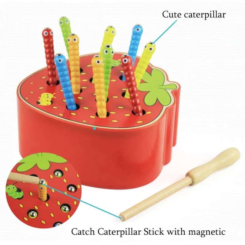 Magnete fragola cattura vermi gioco di pesca da tavolo per bambini cattura magnetica Caterpillar giocattoli educativi Montessori regalo per bambini