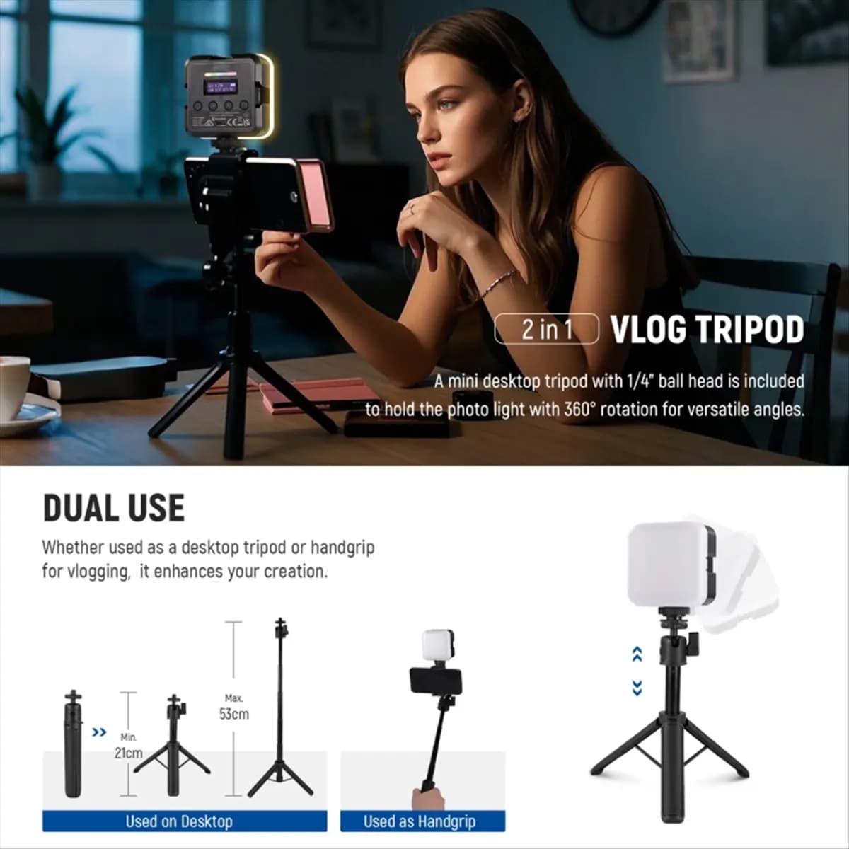 Luce video RGB magnetica superiore con supporto per treppiede da scrivania Batteria ricaricabile controllata da APP Illuminazione fotografica migliorata