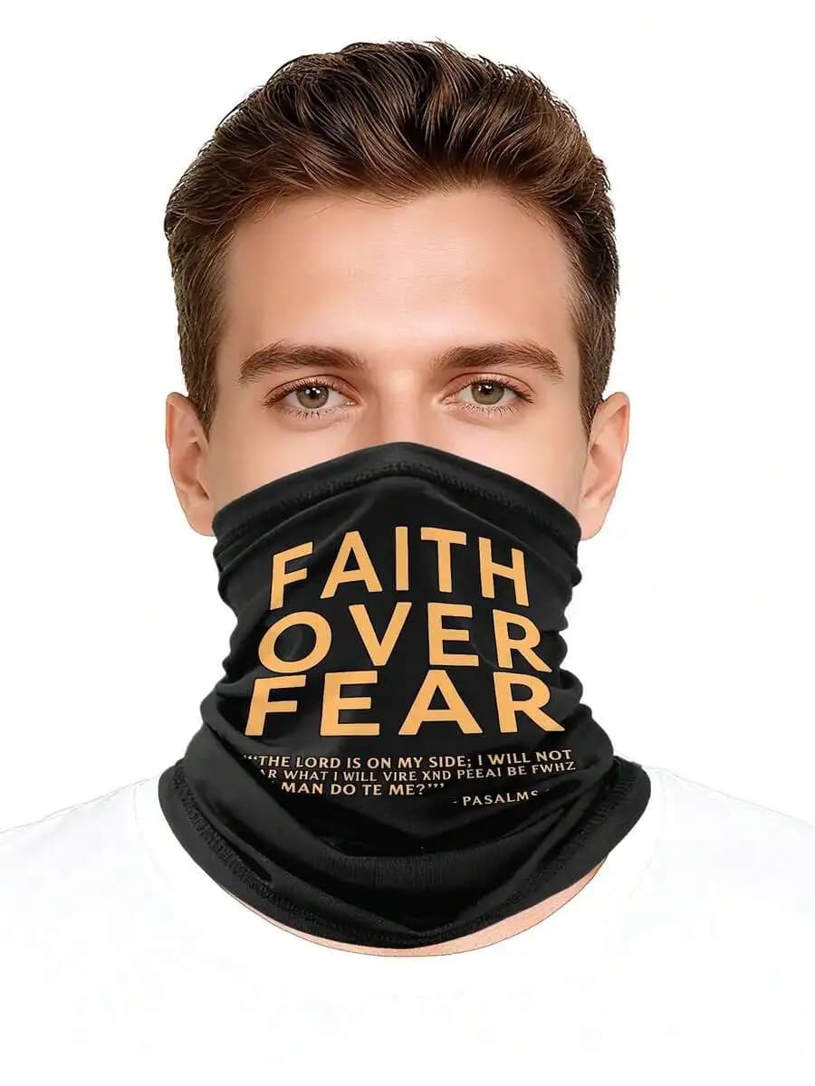 Faith Over Fear Neck Gaiter Head Wrap Face Mask Bandana with UV protection for outdoor racing, cycling, yoga