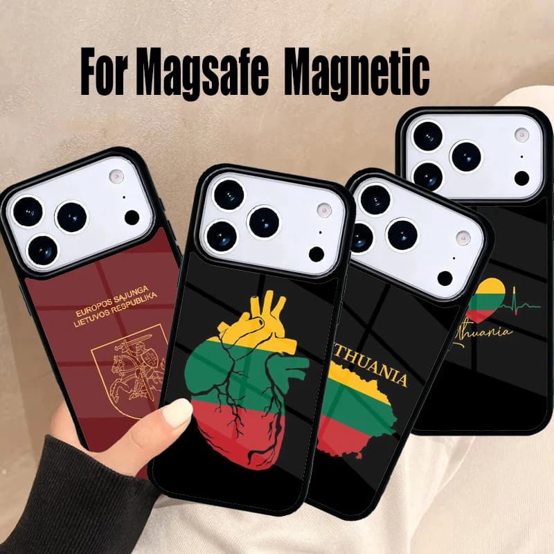 Cover Morbida Magnetica Wireless Magsafe con Bandiera della Lituania per iPhone 17 Air 16e 15 14 13 12 11 Pro Max Plus
