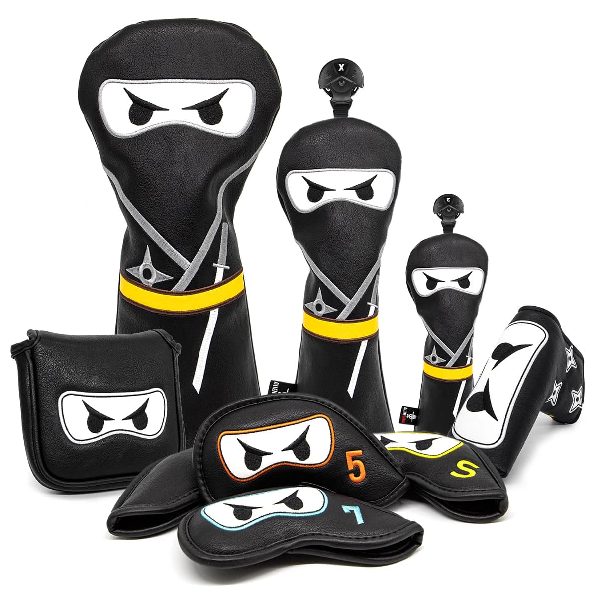 Set copricapo mazza da golf Aliennana Nero Ninja Copri testa conducente Fairway Golf Headcvoer Hybird Blade putter Mallet Putter Coperture