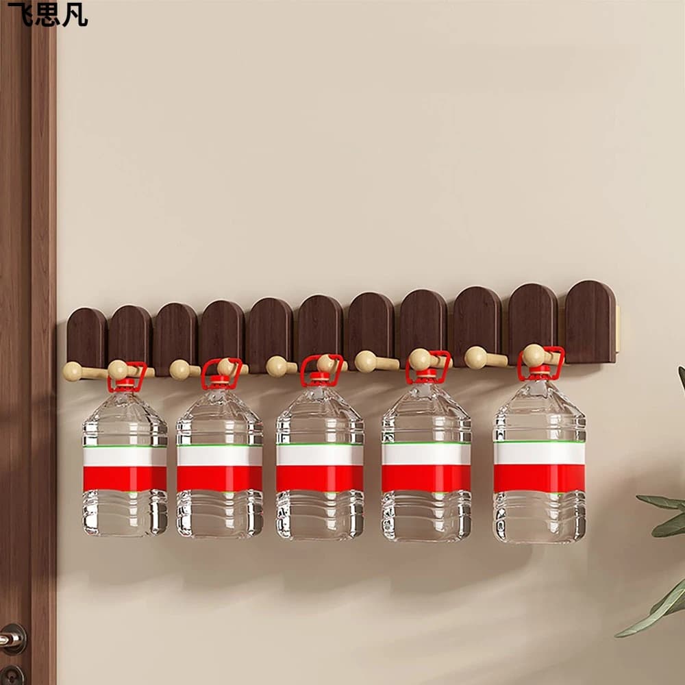 Wood Wall Hook Foldable Hidden Coat Rack Punch Free Walnut Color Clothes Hanger 5/7/9 Hooks Entryway Hat Storage Home Furniture