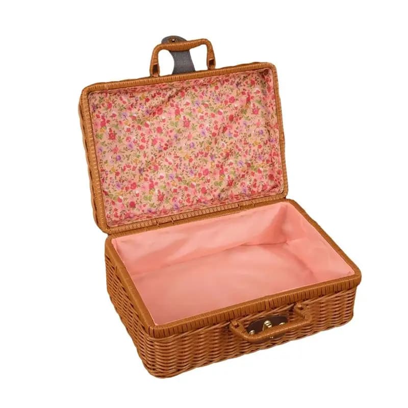 Scatola portaoggetti vintage in rattan PP intrecciato con coperchio, custodia da viaggio portatile, perfetta per regali di nozze e confezioni natalizie
