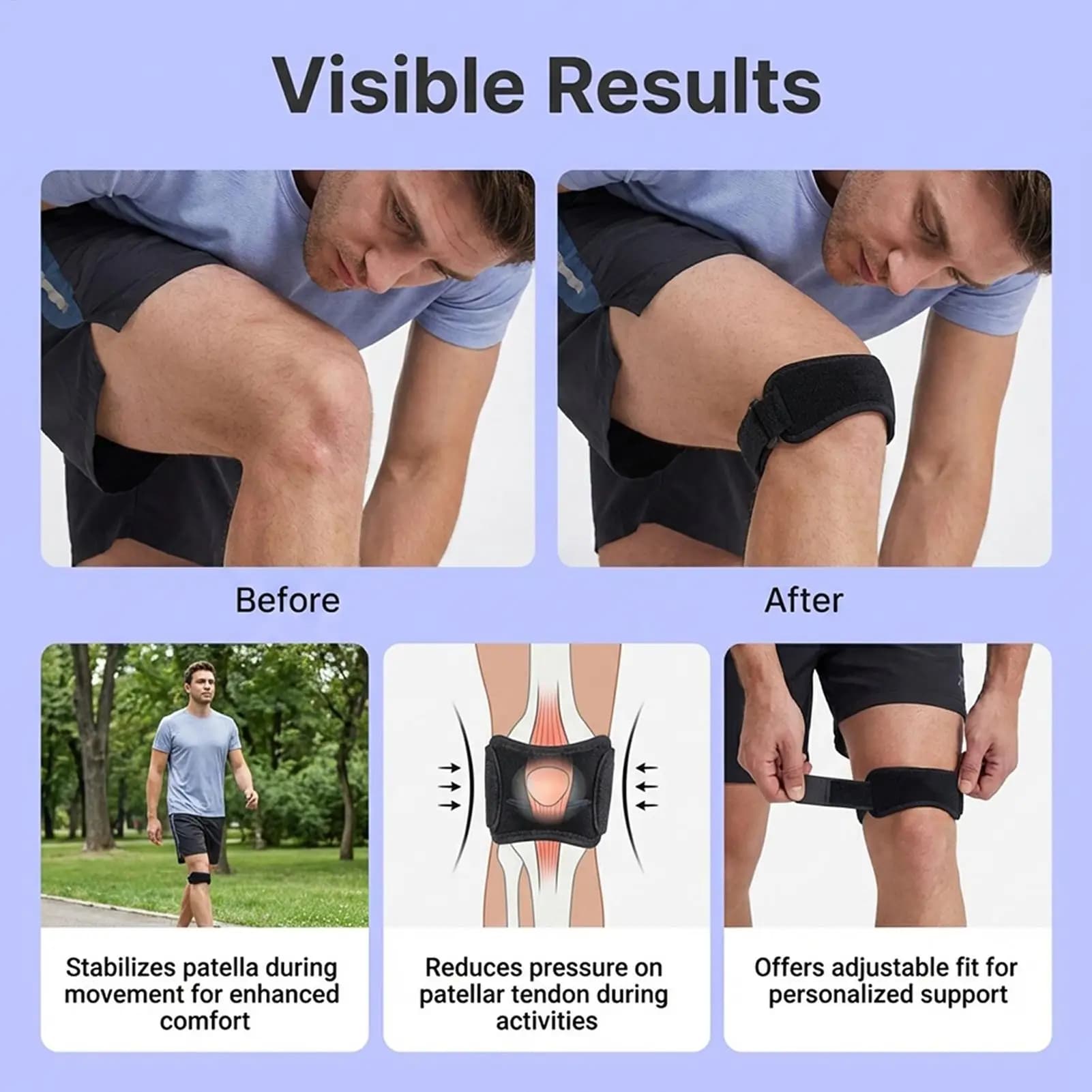 Patellar Tendon Support Strap Adjustable Compression Sleeve Knee Sleeve For Basketball For Hiking Soccer Tennis Volleyball