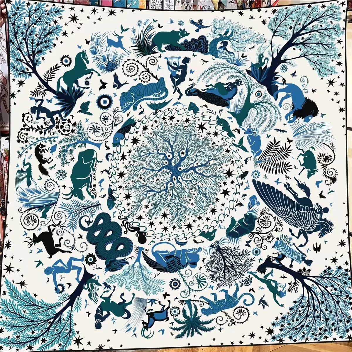 POBING 30% seta 70% sciarpa di cashmere donna arrotolata a mano 12 segni zodiacali stampa sciarpe quadrate avvolge bandana grandi hijab foulard femminile