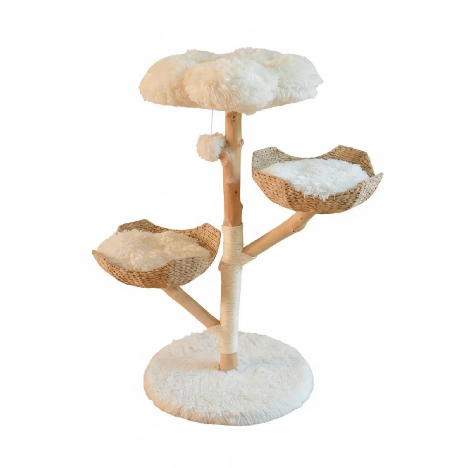 Feline Climbing Frame Natural Wooden Feline Tree Structure Woven Cradle-Design
