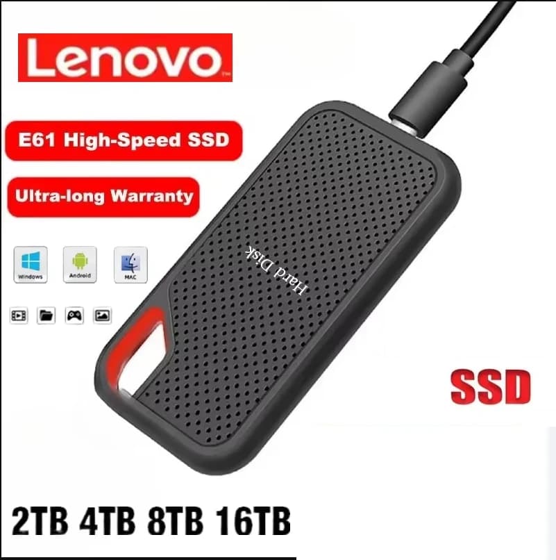 Disco Rigido Esterno Lenovo per Laptop PS5, SSD Mobile E61 2TB 6TB 8TB 256TB USB 3.1, Dispositivi di Archiviazione HDD