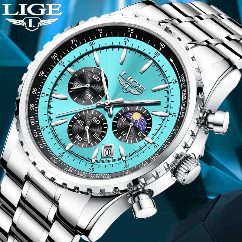 Relogio Masculino LIGE New Men's Watch with Full Steel Waterproof Light Quartz Watch For Men Military Chronograph With Fashion Date