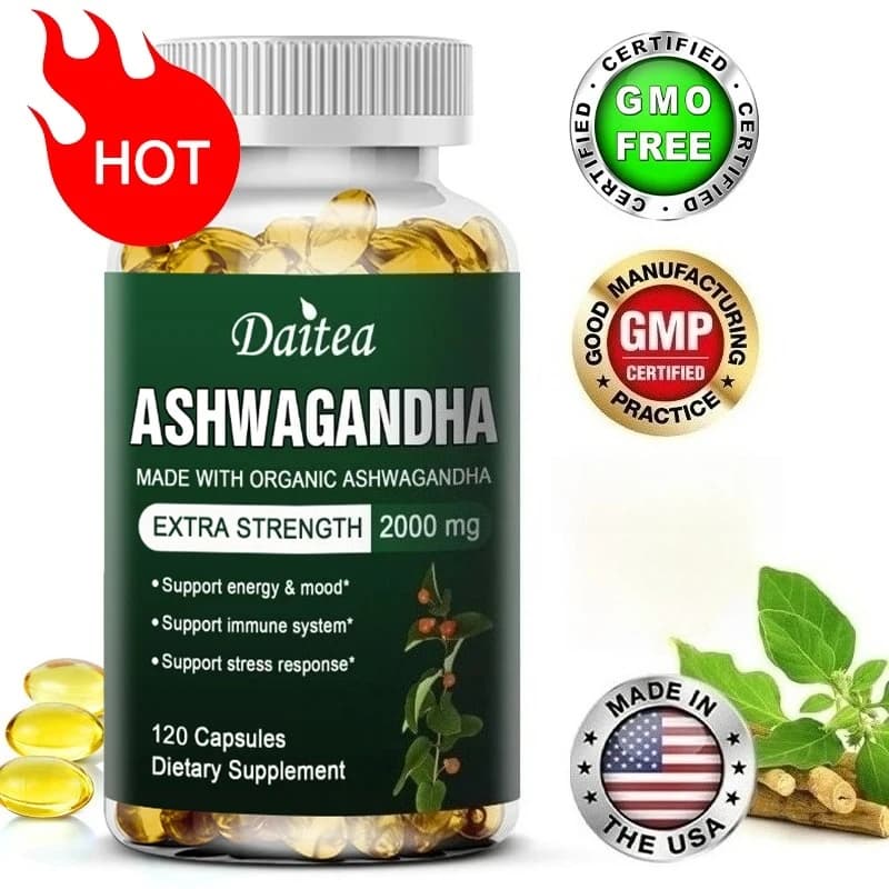 Daitea Capsule di Estratto Biologico di Ashwagandha 2000mg per Umore, Sonno, Supporto Energetico - Integratore Antiossidante