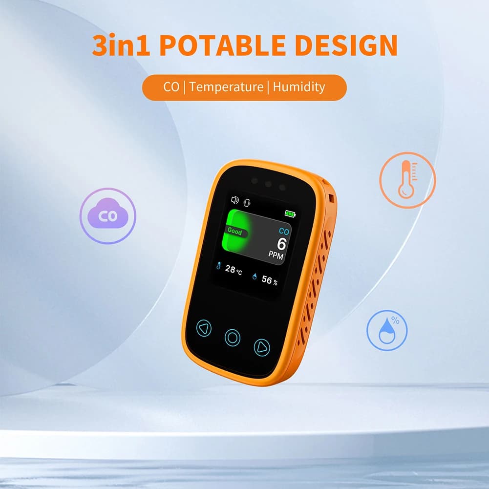 3 in 1 Air Quality Tester Auto Brightness Portable CO Temperature Humidity Meter Digital Display for Home Outdoor Garage Travel