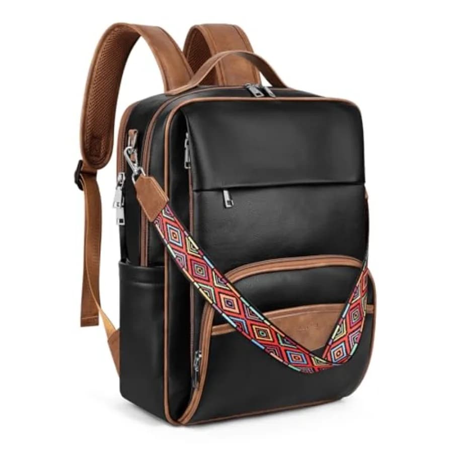 Zaino in Pelle per Laptop, Borsa per Computer da 15,6 Pollici, Zaino da Viaggio e per College di Design con Borsa a Tracolla Colorata