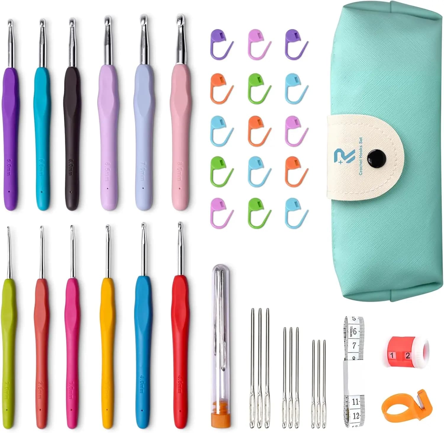 Set di Uncinetti Ergonomici con 12 Misure, Manici Morbidi per Alleviare il Dolore, Kit per Principianti in Custodia Blu - Regalo Perfetto