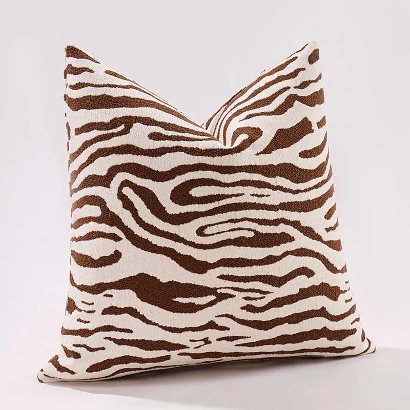 Fodera per cuscino premium in ciniglia con strisce zebrate Federa per cuscino jacquard di lusso marrone per divano Fodere per cuscini decorativi con texture morbida