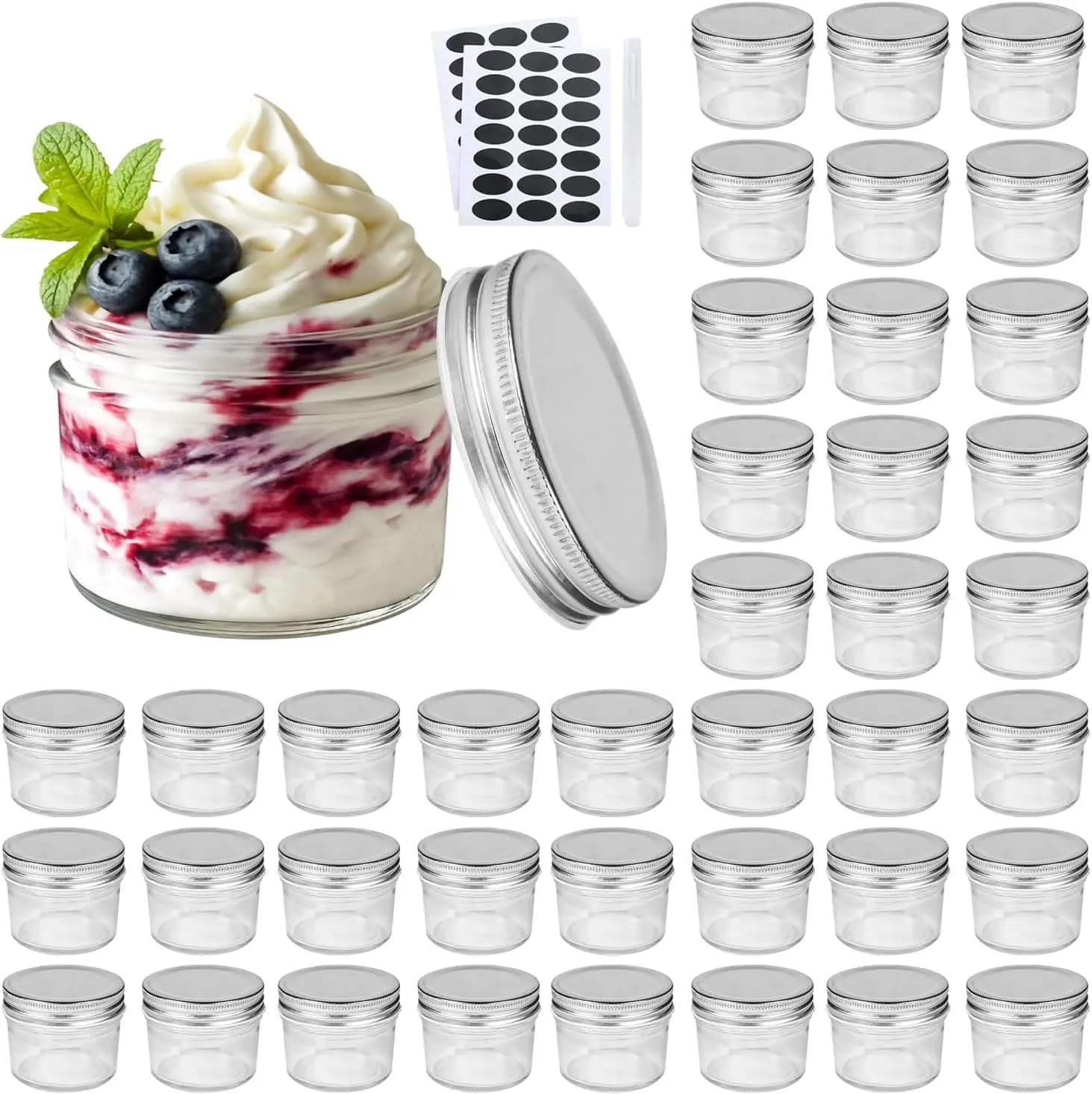 Barattoli in vetro da 4oz con coperchi (argento), ideali per miele, marmellata, bomboniere, mini barattoli magnetici fai-da-te per spezie da cucina, set da 40