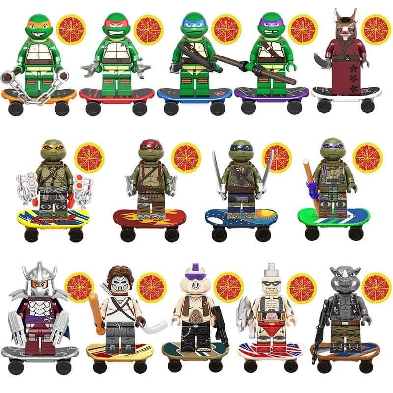 Serie di cartoni animati KDL831 Tartarughe Ninja, mini bambola umanoida, personaggio dei cartoni animati, puzzle, blocchi da costruzione assemblati.