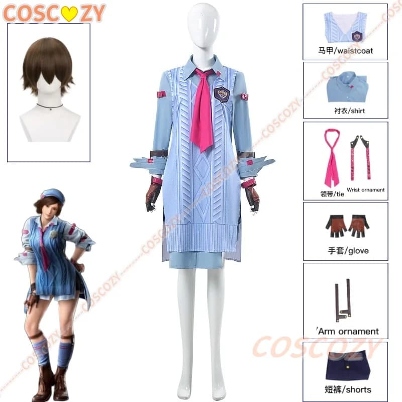 Gioco Asuka Kazama Costume Cosplay Donna Abito lungo in maglione Cravatta Pantaloncini Abito completo Abiti da festa di Halloween per donna ragazza
