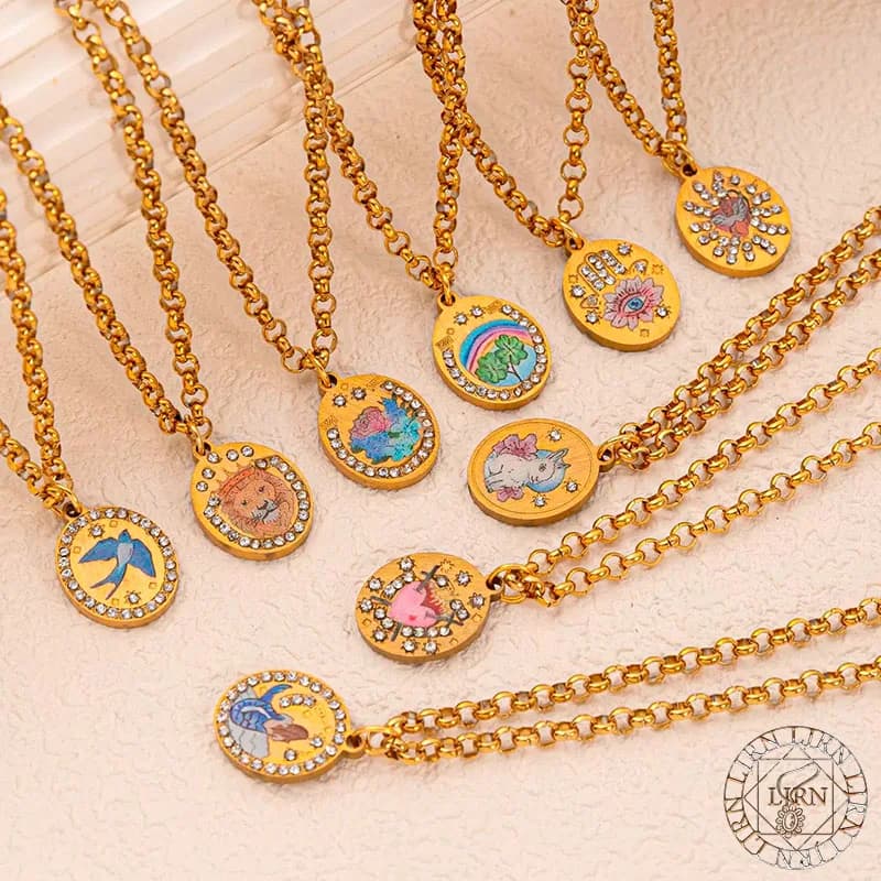 2025 Nuova collana in acciaio inossidabile placcato color oro metallo tarocchi smalto pendente INS pittura girocollo per gioielli da donna