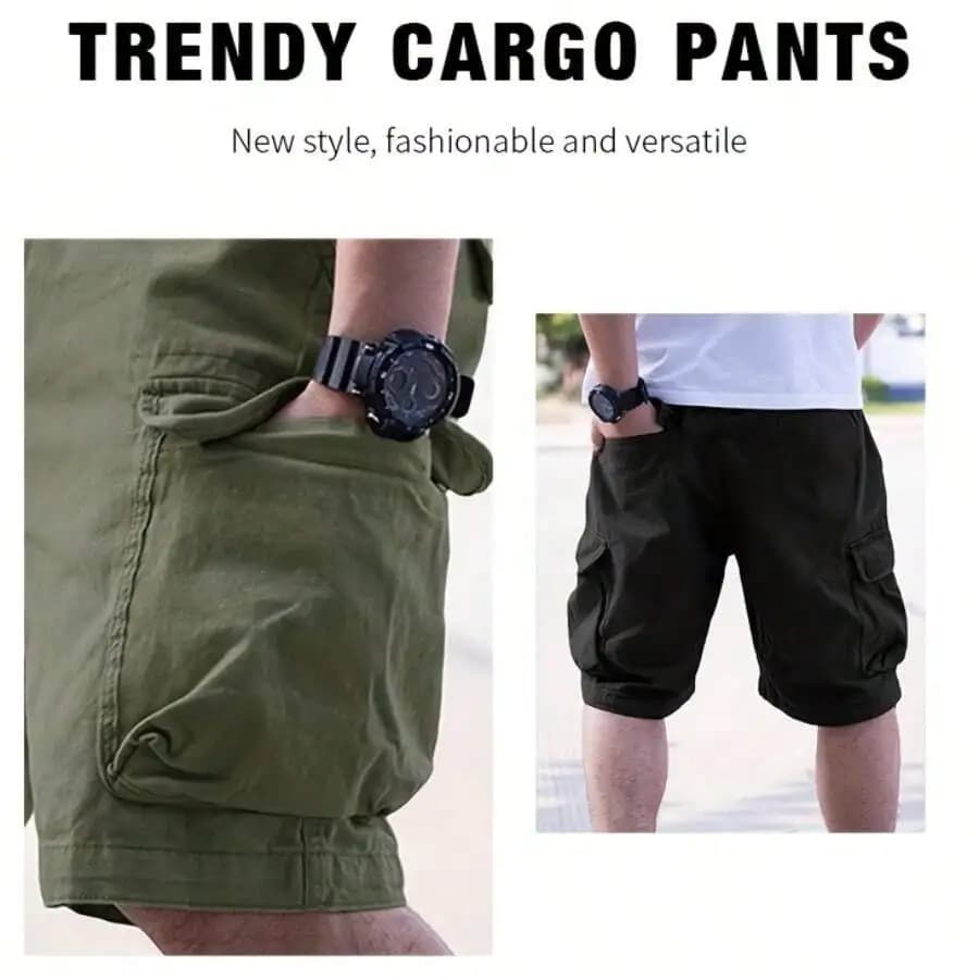 Trendy Cargo Shorts For Men Solid Color Multi Pocket Casual Outdoor Hiking Cycling