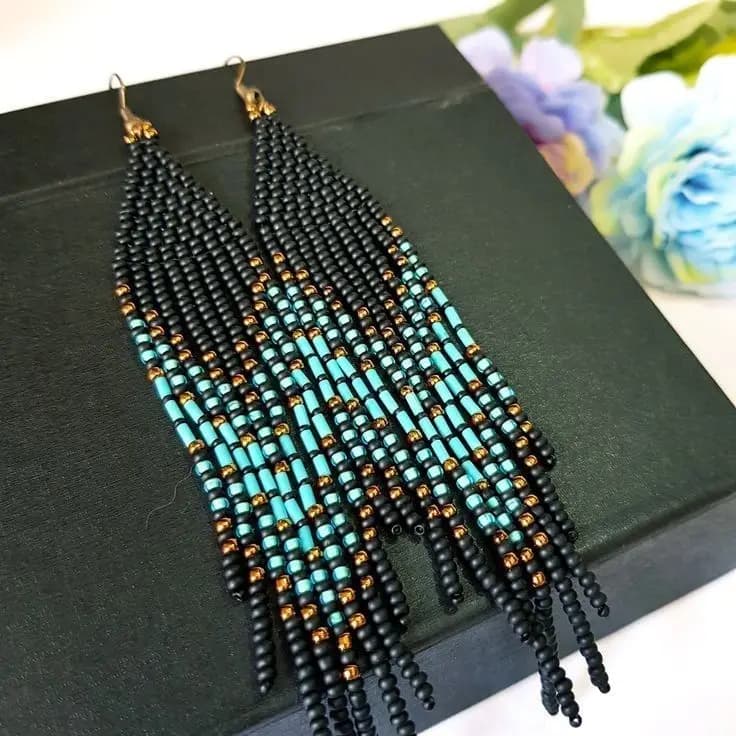 Beaded earrings Tassel Personality Bohemia female Original Hand-woven Trend Geometry Simple Pattern Rice bead earrings