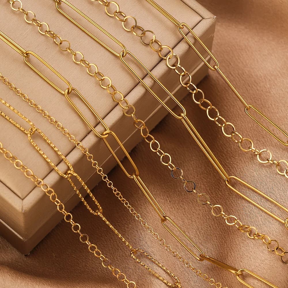 Catene in Acciaio Inossidabile da 2 Metri per Creazione di Gioielli, Senza Sbiadimento, Accessori Fai-da-Te per Collane e Bracciali, Componenti con Catena Smaltata Dorata in Rilievo