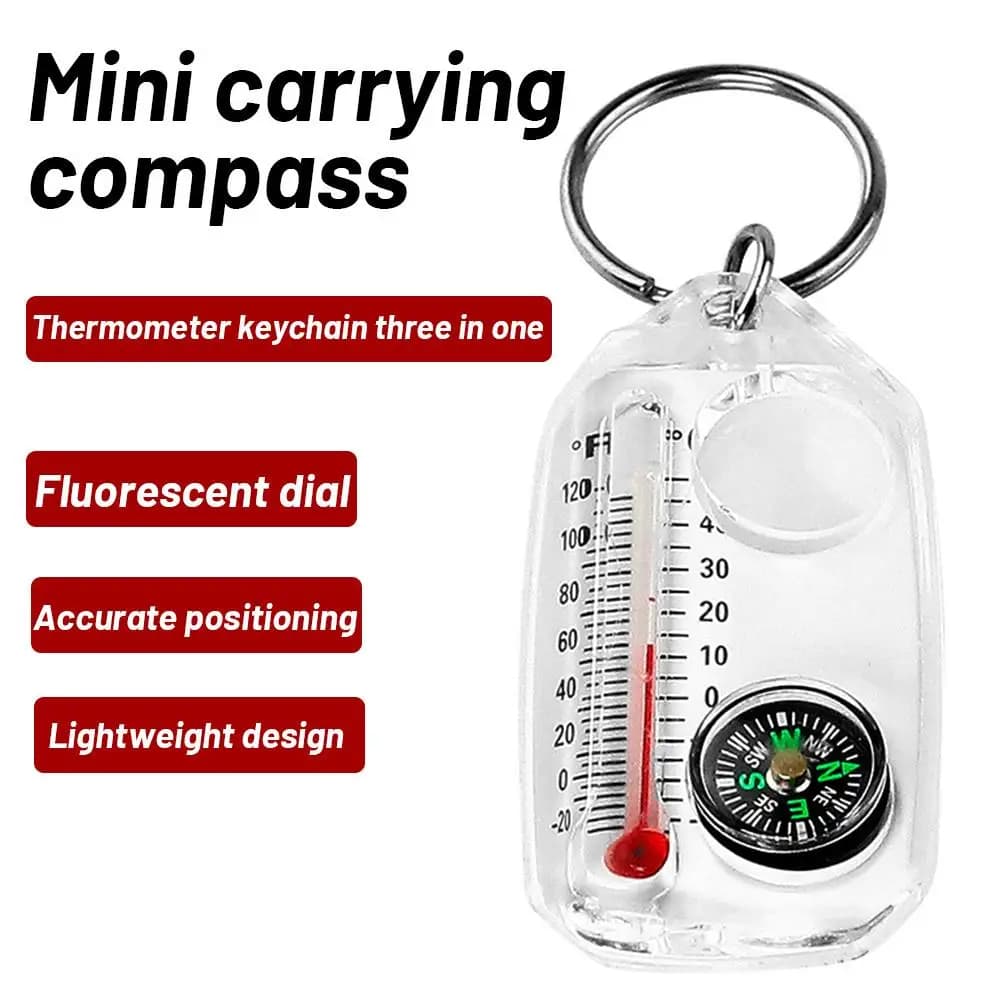 Hiking compass for outdoor mountaineering Accurate luminescent portable compass Thermometer Keychain Outdoor survival instrument 3 in1