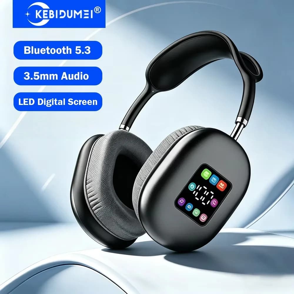 KEBIDUMEI Cuffie Bluetooth 5.3 con Touch Screen, ANC, HIFI Stereo, Wireless, con Radio FM, AUX 3.5mm, Over-Ear