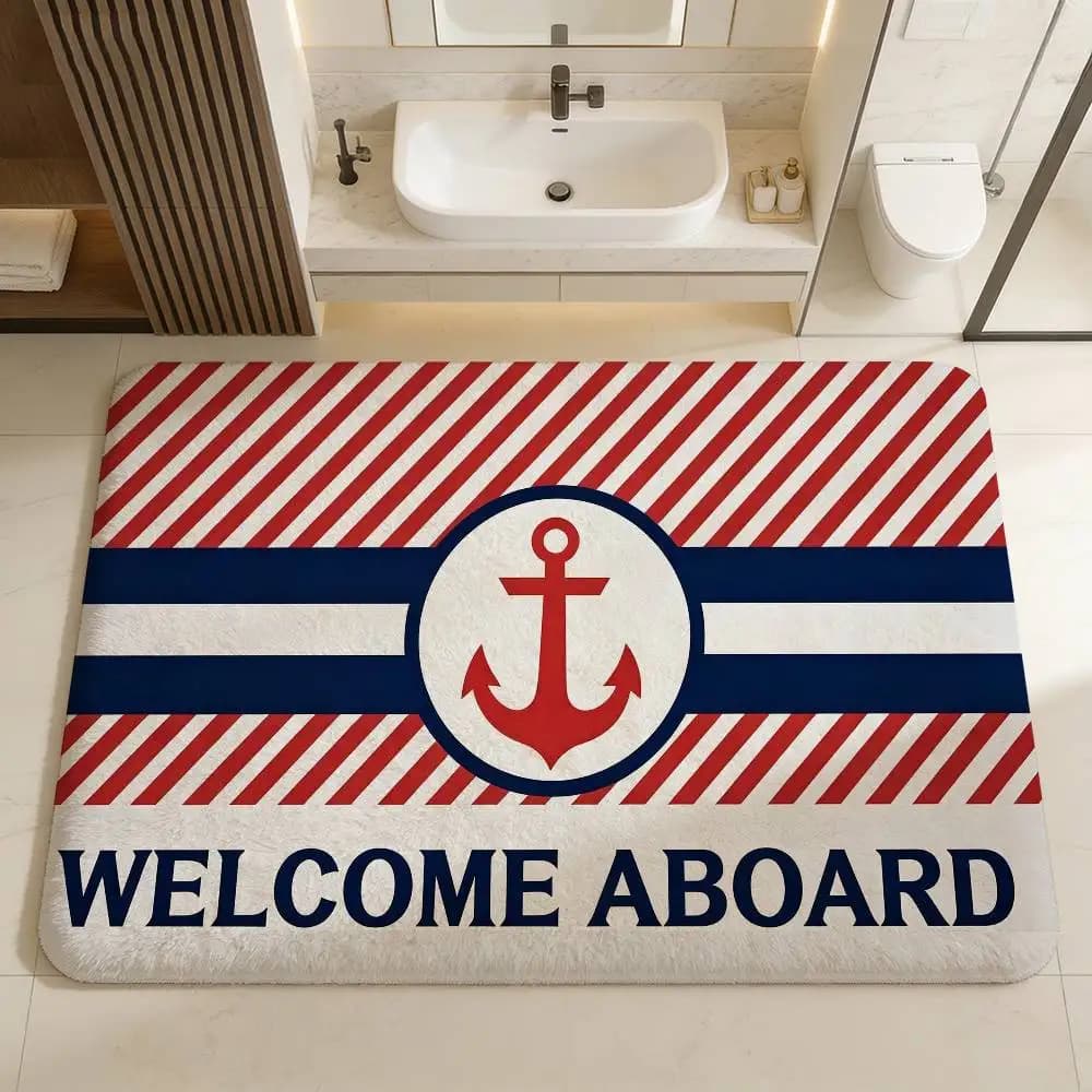 Nautical Anchor Boat Navy Blue Stripes Floor Mat Rectangle Anti-slip Home Soft Badmat Front Door Indoor Outdoor Mat Doormat