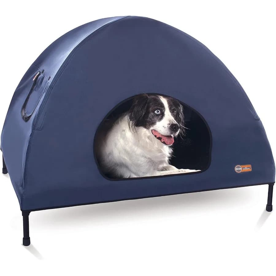 Culla per cani rialzata da esterno per cani di taglia grande con alette per finestre dal design chiuso per flusso d'aria ottimale, copertura rimovibile lavabile D