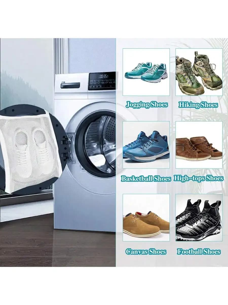 2 Pcs Shoe Bag For Washing Machine, Reusable Sturdy Machine Shoe Dryer Bag Mesh 15.7*15.7in/40*40cm White Shoes Laundry Bags