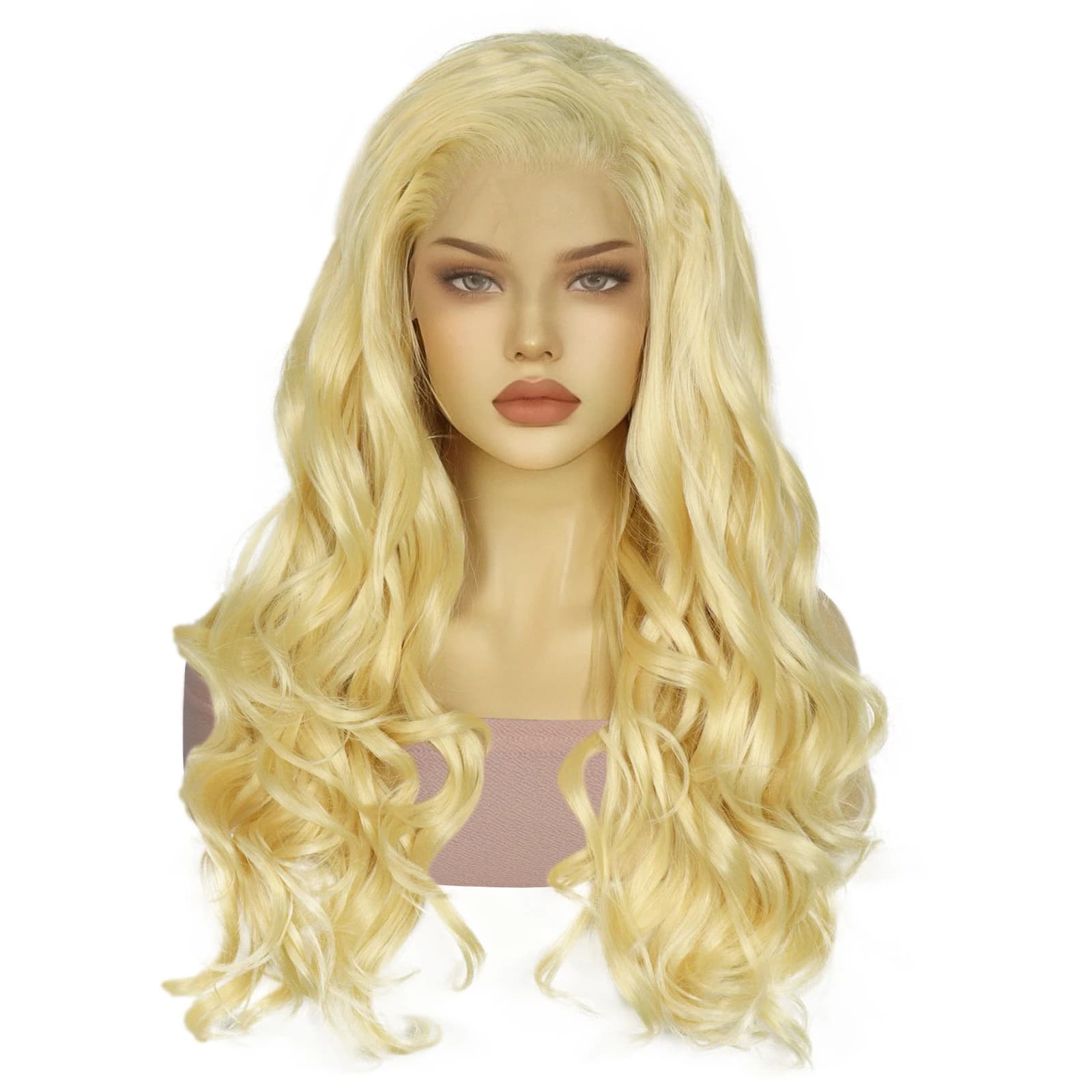 13*2 Synthetic Long Body Wave Platinum Blonde Lace Front Wig for Party Halloween Thanksgiving Day, for Women Dress Up Wig