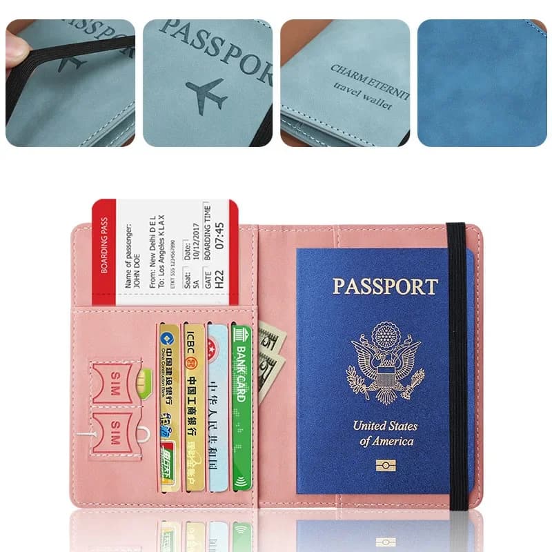 Porta Passaporto con Protezione RFID - Portafoglio in Pelle PU per Biglietti e Carte, Unisex Antifurto, Regalo Perfetto per Amici in Viaggio