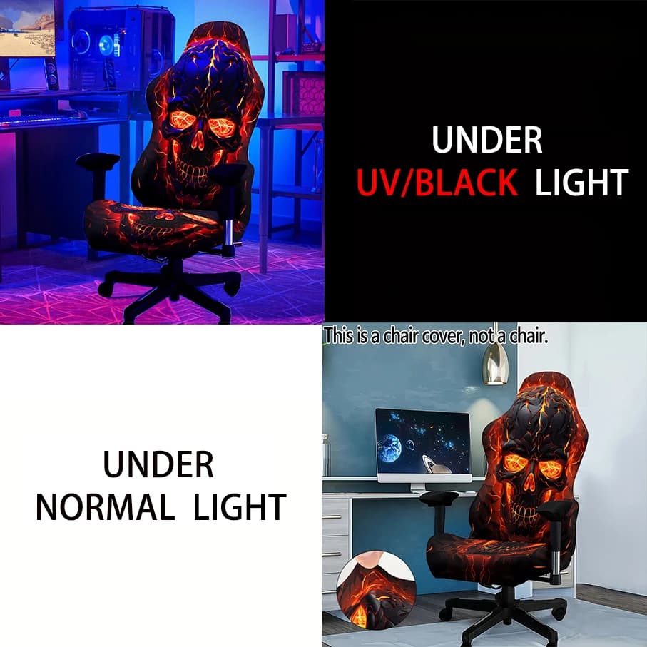 1 Set Fodera per sedia da gioco luminosa Luce silenziosa nel buio Notte UV Reattiva Neon Fodera per sedia da gioco Ufficio Esports Decorazione della stanza