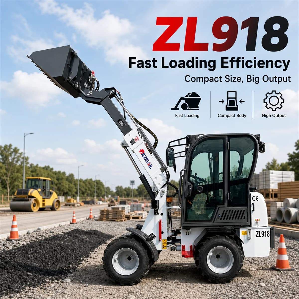 Euro5 ZL918X Telescopic Handler Loader Max Excavation Force 1000KN Compact Articulated Wheel Loader