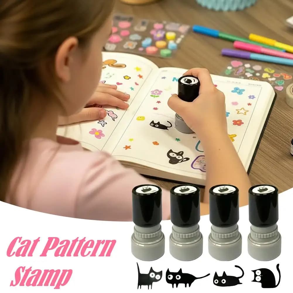 Set di 4 Timbri Cartoon Carini, Adorabili Piccoli Timbri a Forma di Gatto Nero per Decorazione Fai-da-Te, Scrapbooking, Diario, Collage, Cancelleria