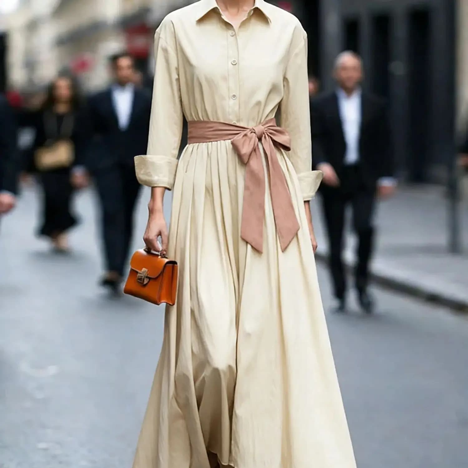 Women's Elegant Shirt Maxi Dress 2026 New Lapel Long Sleeve High Waist Belted A-Line Flowy Party Dresses