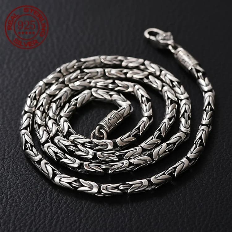 Factory Price New Fashion 100% Pure S925 Silver Jewelry Retro 6MM Thick Six-Character Mantra Trendy Personality Man Necklaces