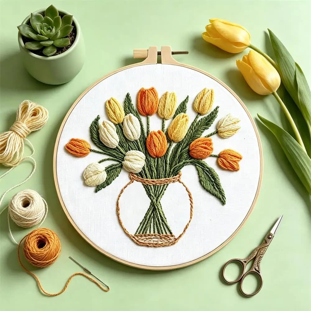 1PCS Embroidery Kits Flower With Hoop Floral Pattern Cross Stitch Sets Needlework Hobby Creative Diy Gift Wall Decor Art
