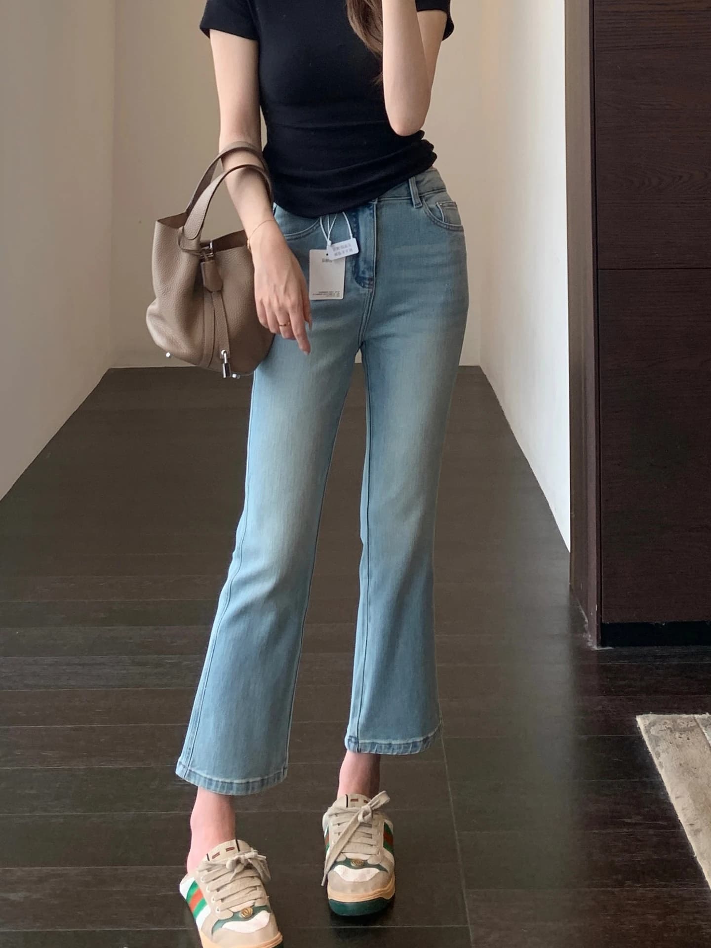 High Waist Flared Jeans Women's Light Colored Eighteen-Length Spring Summer New Fashionable Jeans Skinnifying Leg Lengthening